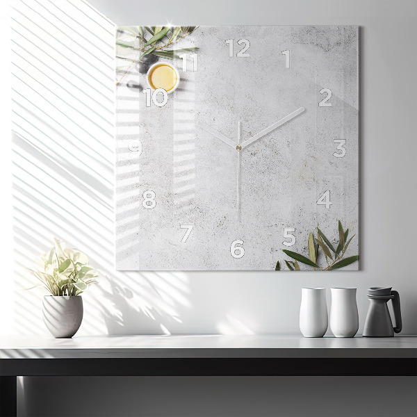 Ceas pătrat de perete din sticlă Măsline minimaliste
