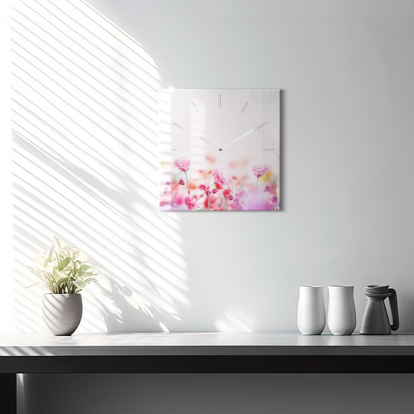 Ceas pătrat de perete din sticlă Flori în pajiște