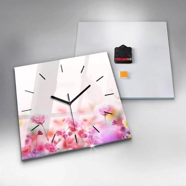 Ceas pătrat de perete din sticlă Flori în pajiște