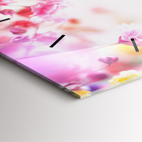 Ceas pătrat de perete din sticlă Flori în pajiște