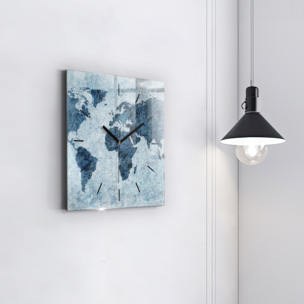 Ceas pătrat de perete din sticlă Harta lumii pictată