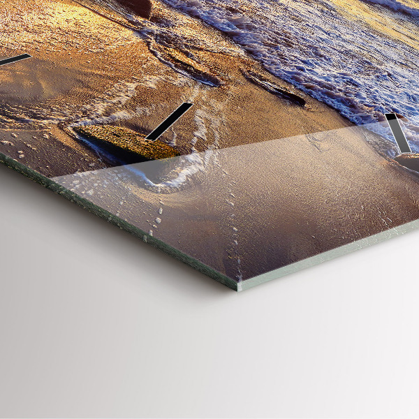 Ceas pătrat de perete din sticlă Apus de soare pe plajă