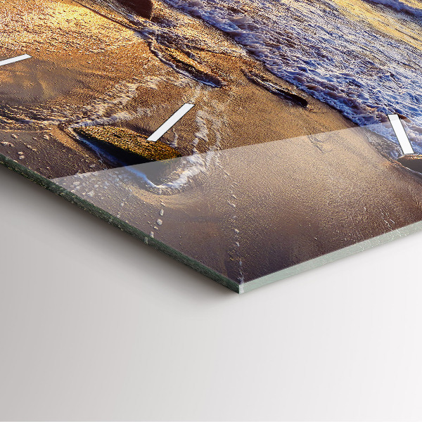 Ceas pătrat de perete din sticlă Apus de soare pe plajă