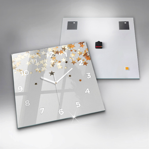 Ceas pătrat de perete din sticlă Stele pe un fundal deschis