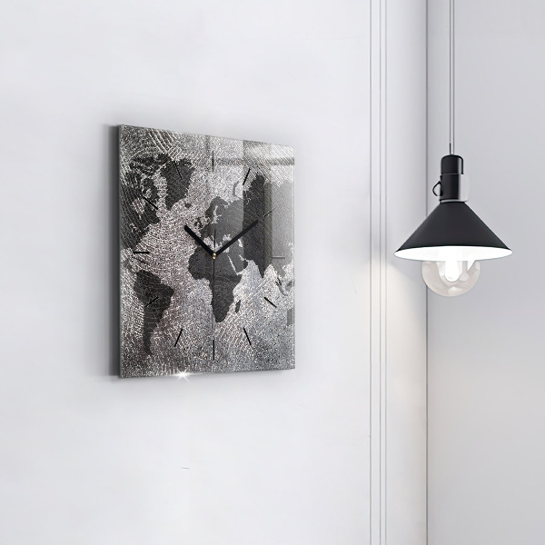 Ceas pătrat de perete din sticlă Harta lumii concrete