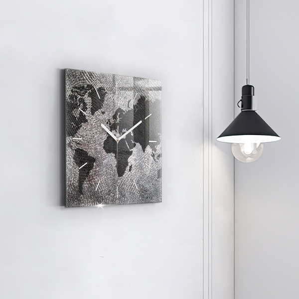 Ceas pătrat de perete din sticlă Harta lumii concrete