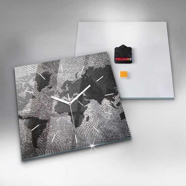 Ceas pătrat de perete din sticlă Harta lumii concrete