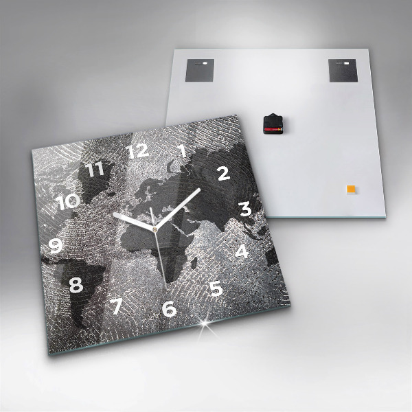 Ceas pătrat de perete din sticlă Harta lumii concrete