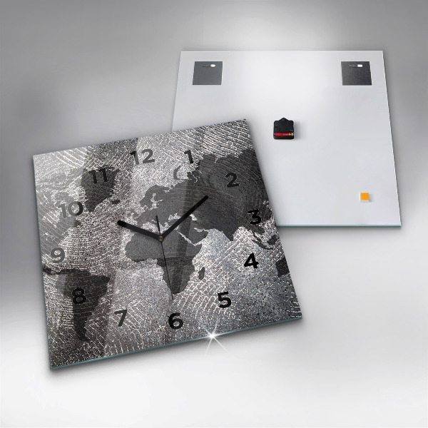 Ceas pătrat de perete din sticlă Harta lumii concrete