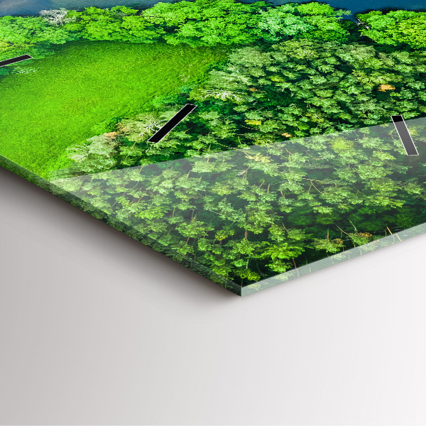 Ceas pătrat de perete din sticlă Râu în pădure