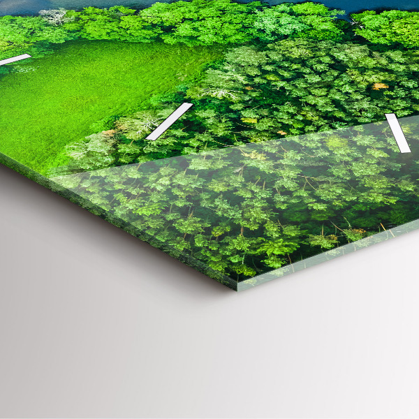 Ceas pătrat de perete din sticlă Râu în pădure