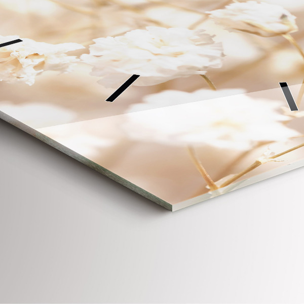 Ceas pătrat de perete din sticlă Flori mici albe