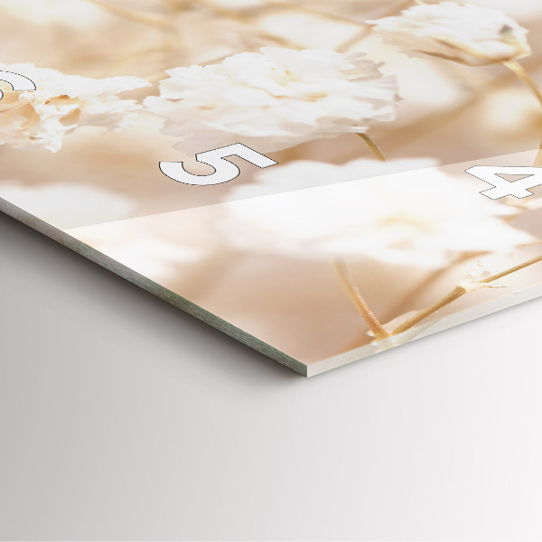 Ceas pătrat de perete din sticlă Flori mici albe