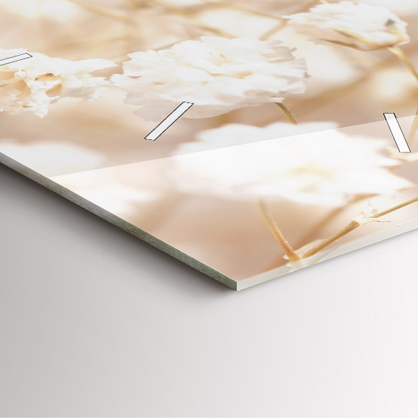 Ceas pătrat de perete din sticlă Flori mici albe