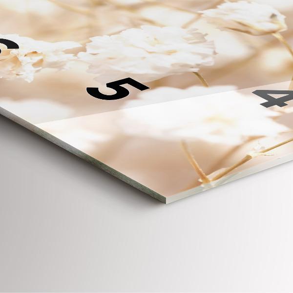 Ceas pătrat de perete din sticlă Flori mici albe