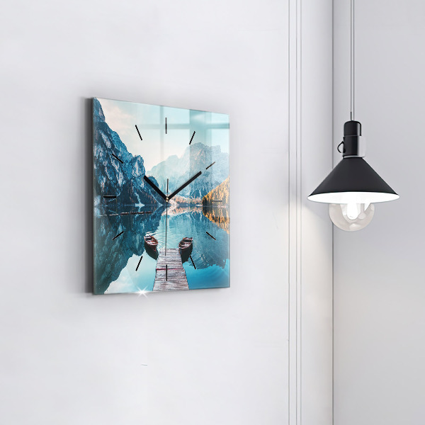 Ceas pătrat de perete din sticlă Barci pe lac