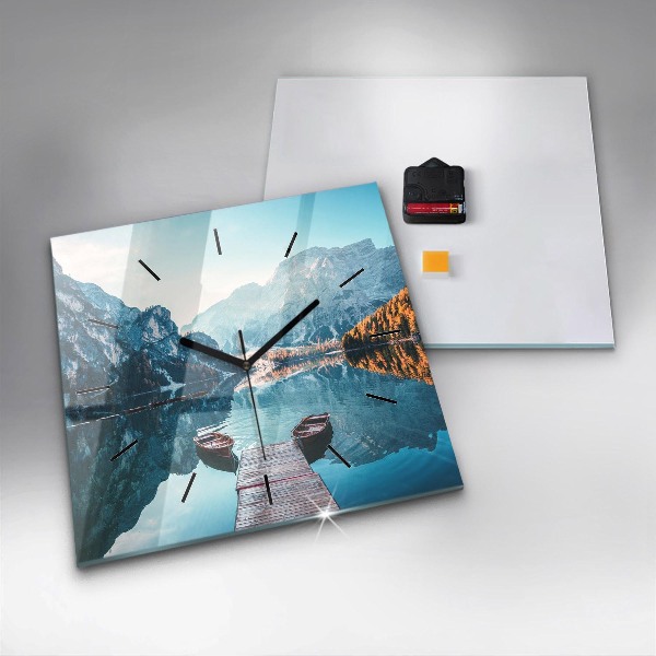 Ceas pătrat de perete din sticlă Barci pe lac