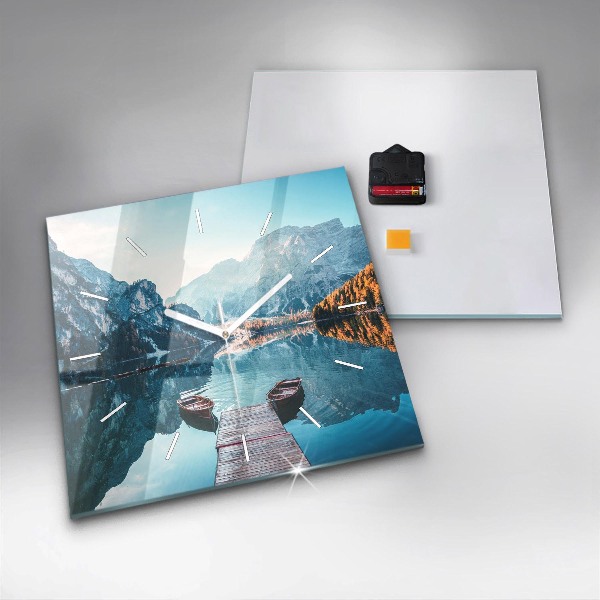 Ceas pătrat de perete din sticlă Barci pe lac
