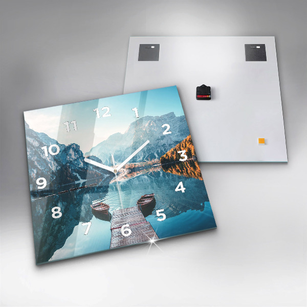 Ceas pătrat de perete din sticlă Barci pe lac