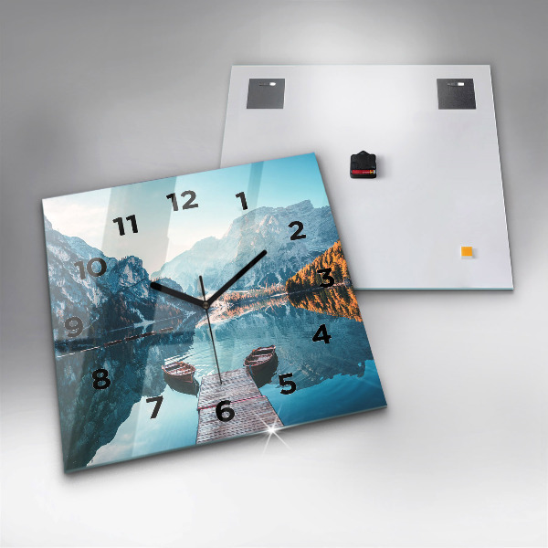 Ceas pătrat de perete din sticlă Barci pe lac