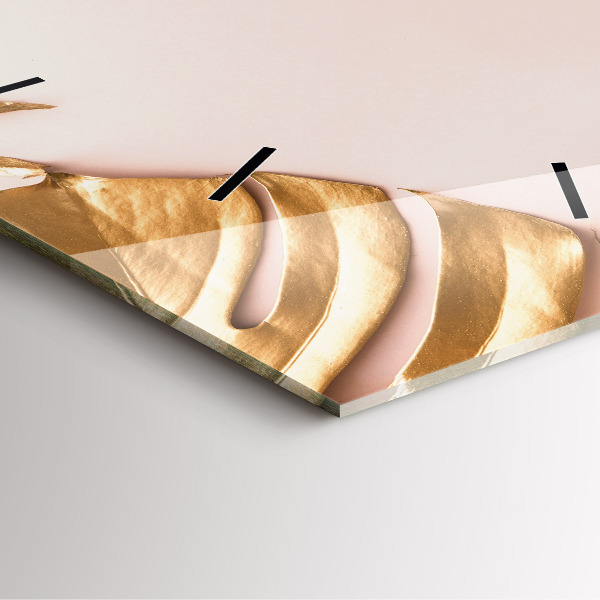 Ceas pătrat de perete din sticlă Frunze tropicale aurii