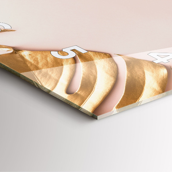 Ceas pătrat de perete din sticlă Frunze tropicale aurii