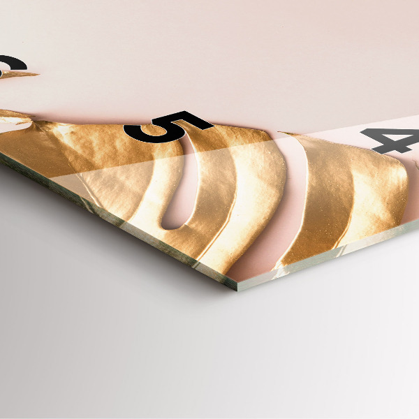 Ceas pătrat de perete din sticlă Frunze tropicale aurii