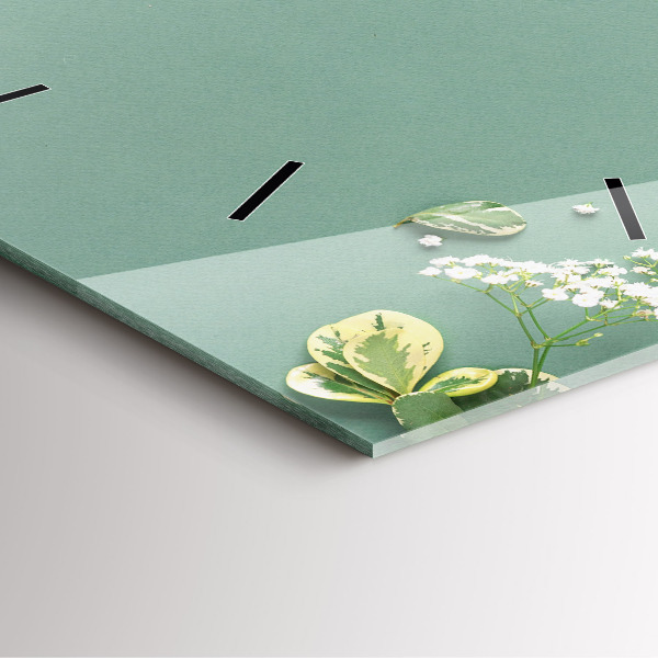 Ceas pătrat de perete din sticlă Flori delicate