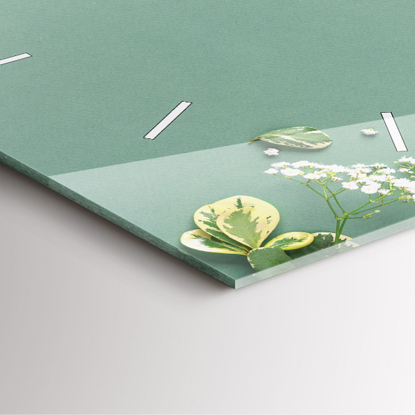 Ceas pătrat de perete din sticlă Flori delicate