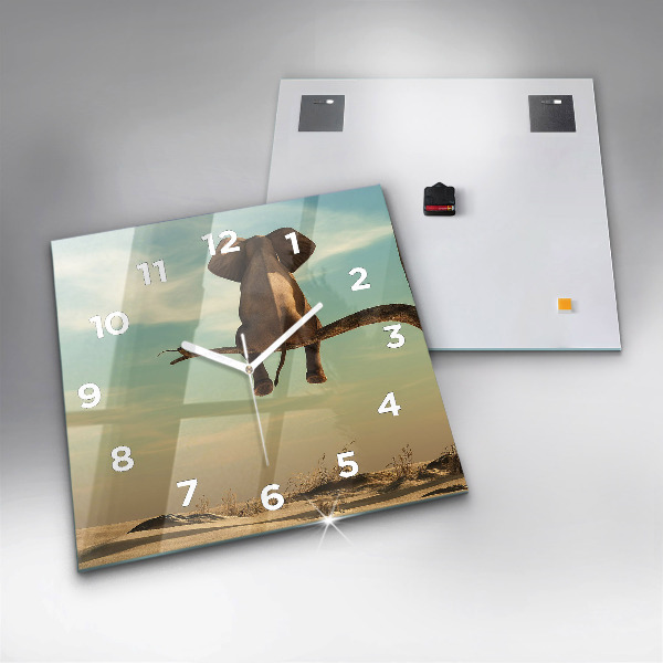 Ceas pătrat de perete din sticlă Elefant într-un copac