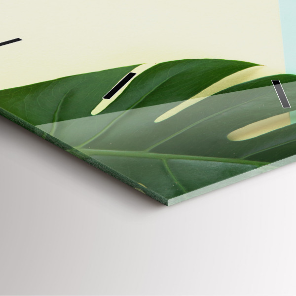 Ceas pătrat de perete din sticlă Monstera pleacă