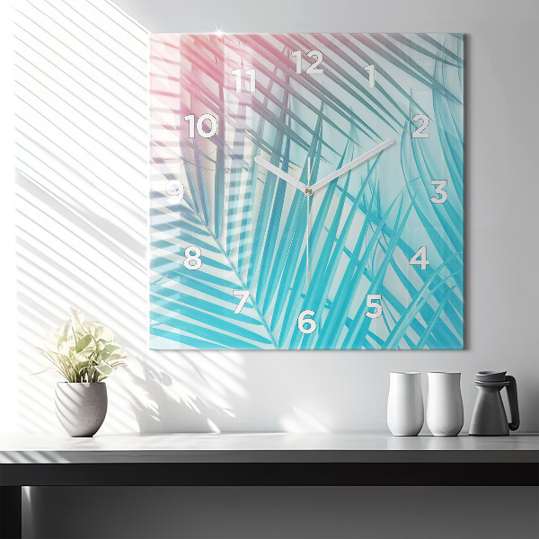 Ceas pătrat de perete din sticlă Palmier tropical