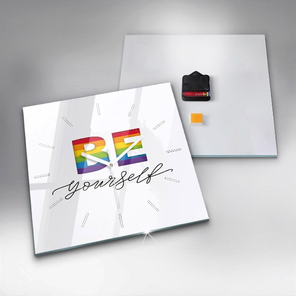 Ceas pătrat de perete din sticlă Inscripția Fii tu însuți