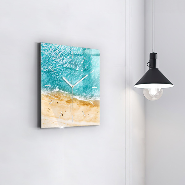 Ceas pătrat de perete din sticlă Oameni de pe plajă