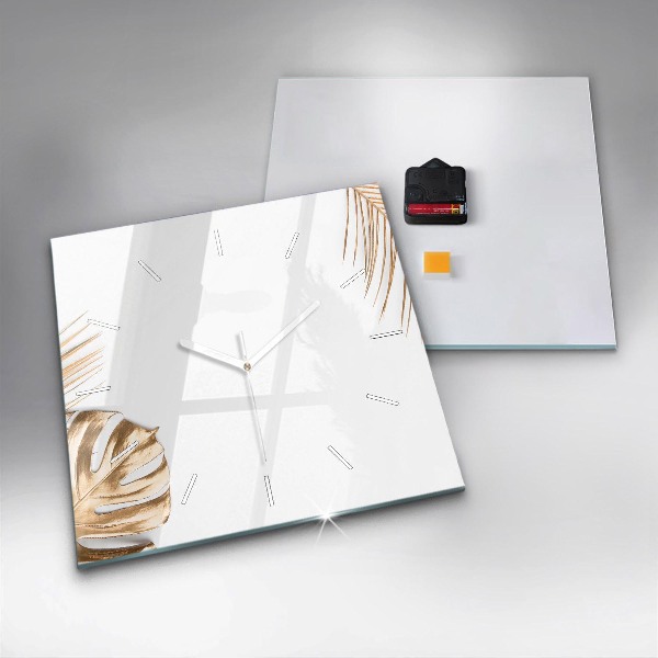 Ceas pătrat de perete din sticlă Frunze tropicale