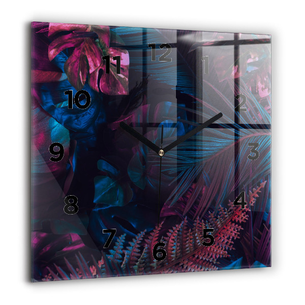 Ceas pătrat de perete din sticlă Flori exotice
