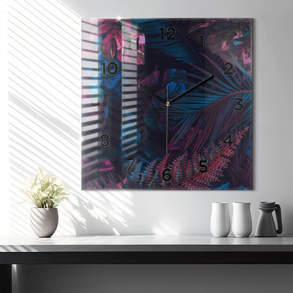Ceas pătrat de perete din sticlă Flori exotice