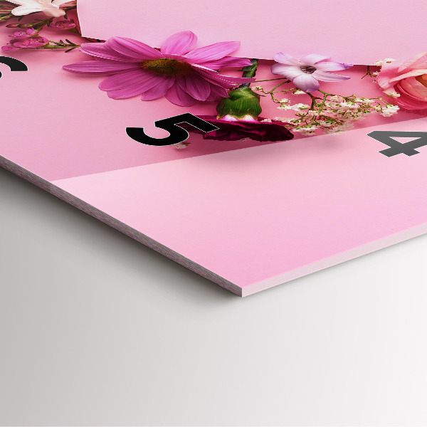 Ceas pătrat de perete din sticlă Inimă făcută din flori