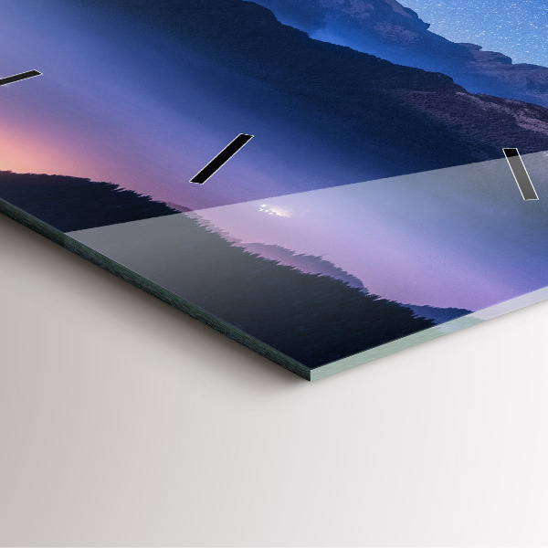 Ceas pătrat de perete din sticlă Calea Lactee și munții