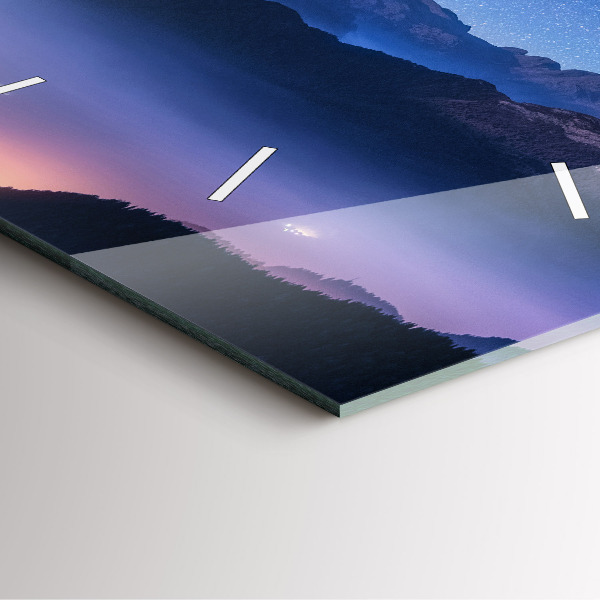 Ceas pătrat de perete din sticlă Calea Lactee și munții