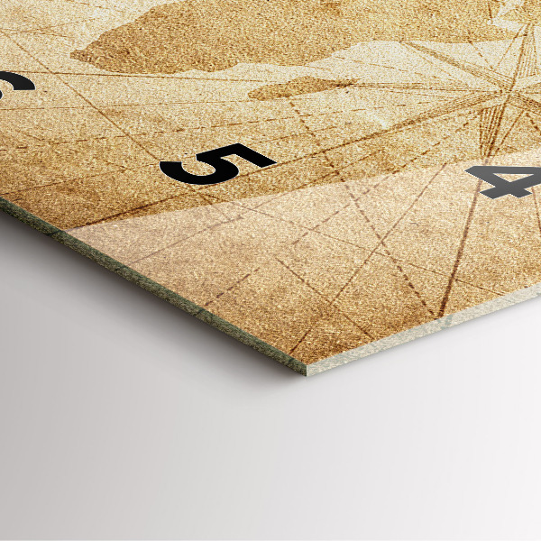 Ceas pătrat de perete din sticlă Harta lumii vintage