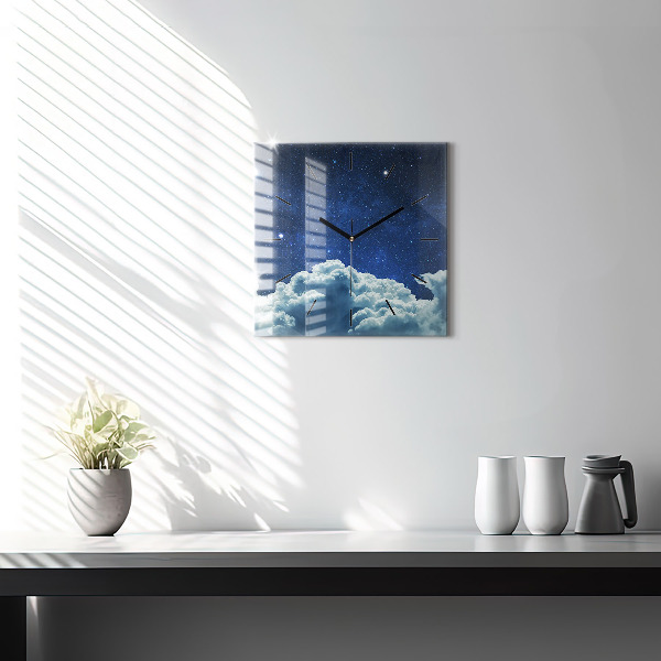Ceas pătrat de perete din sticlă cerul de noapte