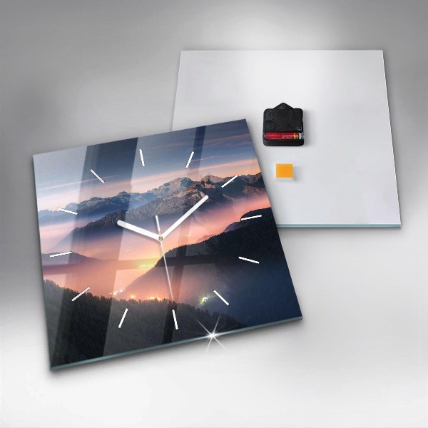 Ceas pătrat de perete din sticlă Peisaj de vârfuri muntoase