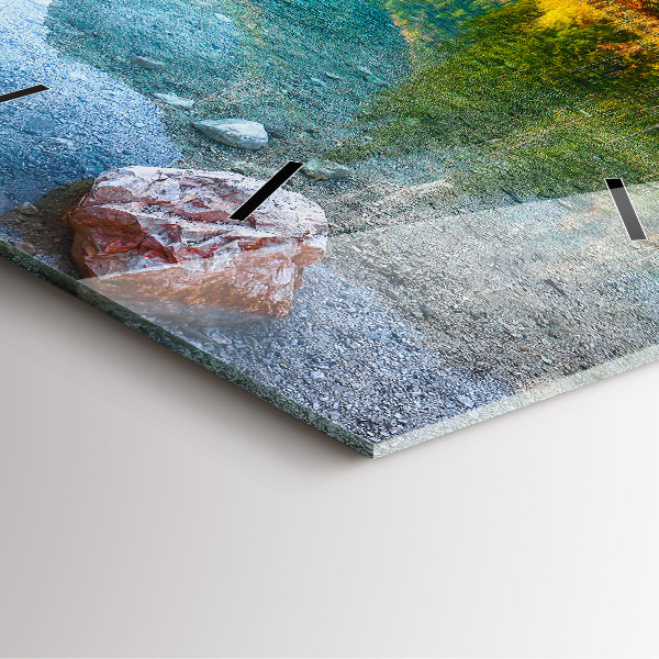 Ceas pătrat de perete din sticlă Peisaj montan râu