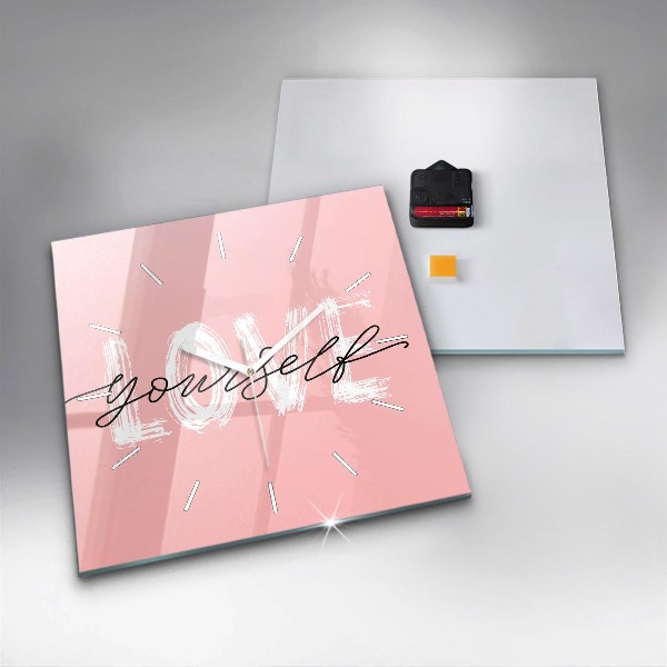 Ceas pătrat de perete din sticlă Inscripție Iubește-te pe tine însuți