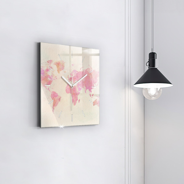 Ceas pătrat de perete din sticlă Harta lumii acuarela