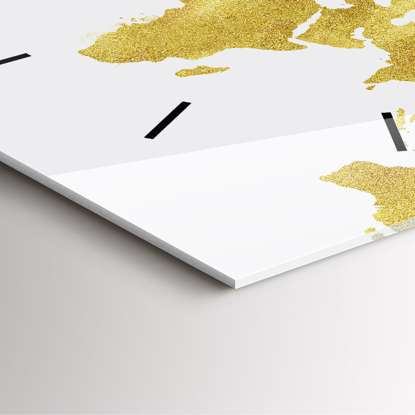 Ceas pătrat de perete din sticlă Harta lumii aurii