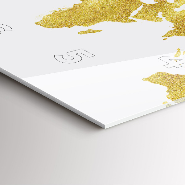 Ceas pătrat de perete din sticlă Harta lumii aurii