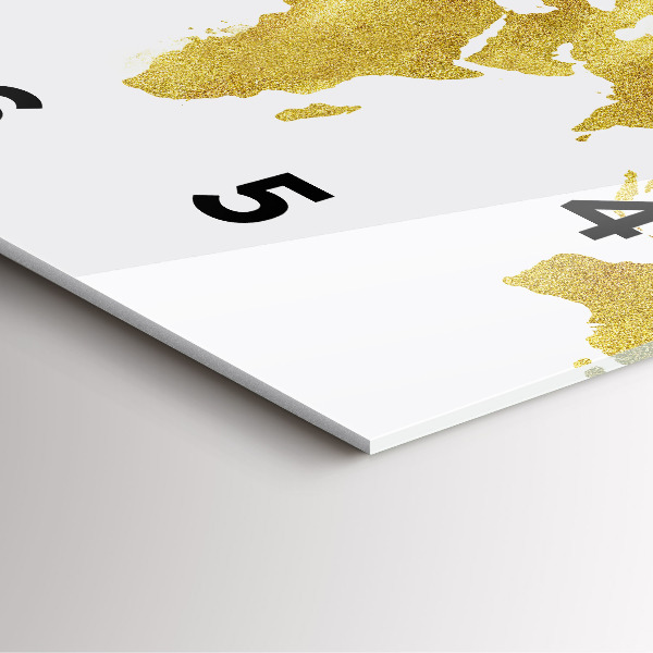 Ceas pătrat de perete din sticlă Harta lumii aurii