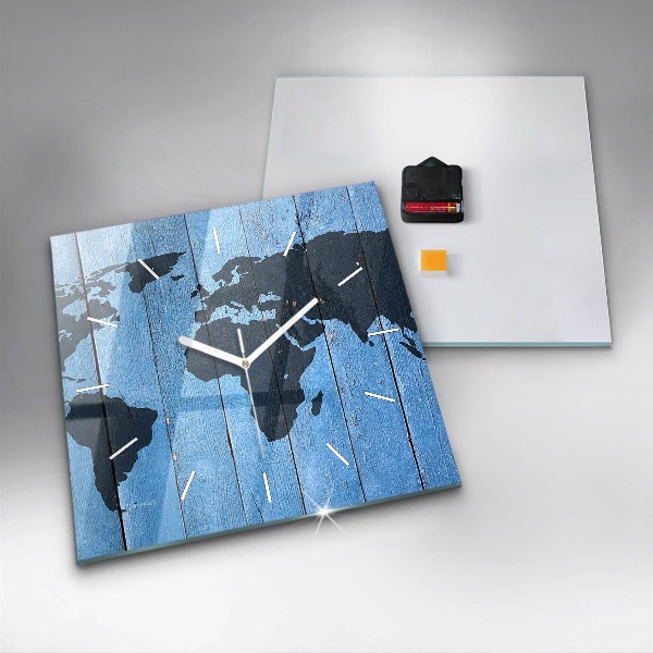 Ceas pătrat de perete din sticlă Harta lumii pe panouri